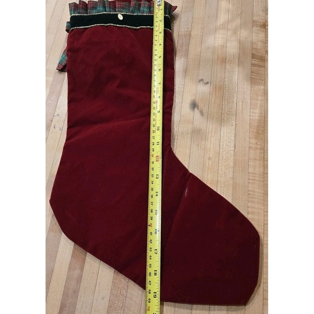 VTG Burgundy Velvet Christmas Stocking Tartan Plaid Gold Wreath Picture Frame - Picture 9 of 10